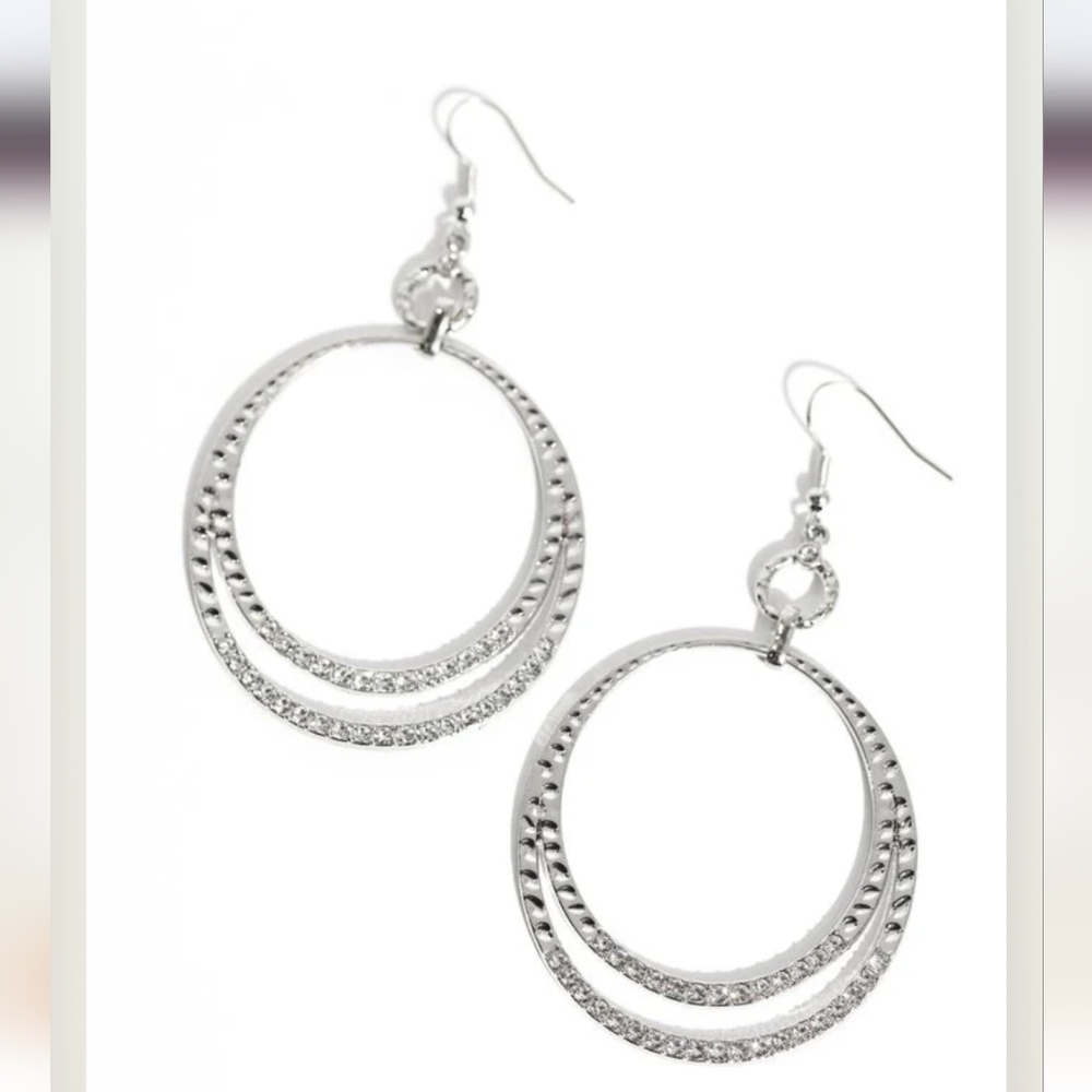 Spin Your HEELS  Silver and White Hoop Earrings